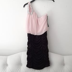 Black and pink fitted rhinestone party dress